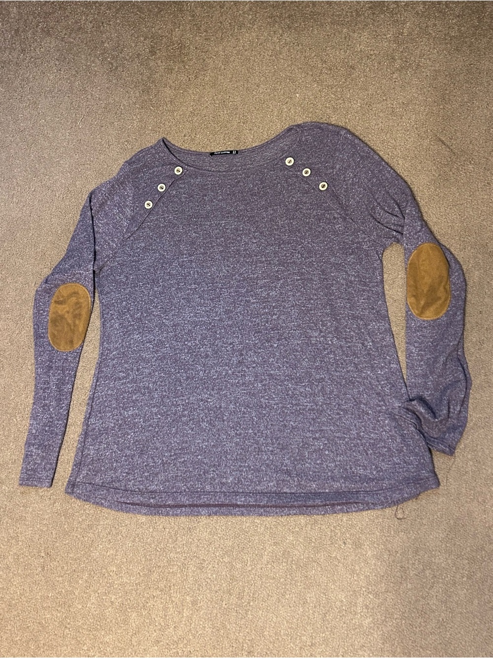 Women’s Purple Knit Top Brown Elbow Patches Long Sleeve Size XL Pink Clover